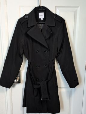 Croft &Barrow Women's Black Double-Breasted Trench Coat with Belt